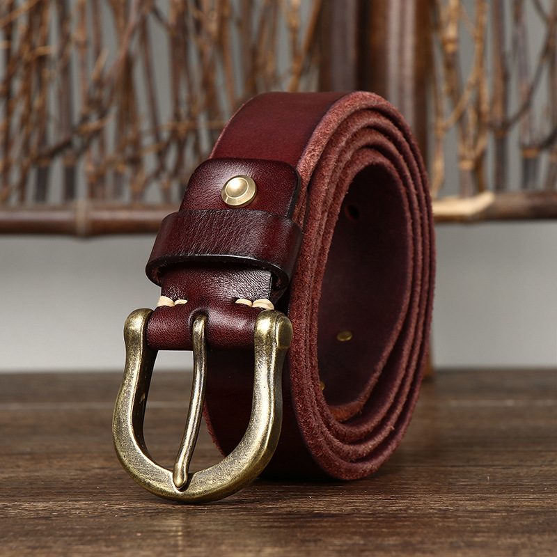 Horseshoe Buckle Vintage Genuine Leather Belt Wide 3.8CM B60-KKICO