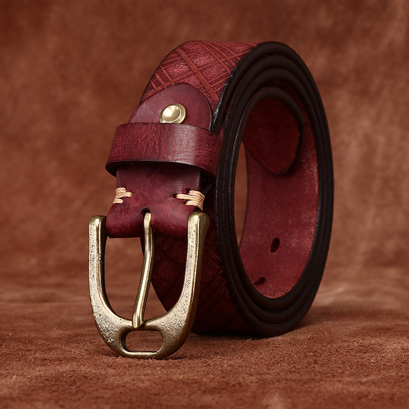 Vintage Brass Buckle Genuine Leather Belt Wide 3.8CM B62-KKICO