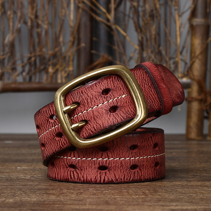 Vintage Double-buckle Genuine Leather Belt 3.8cm B09-KKICO