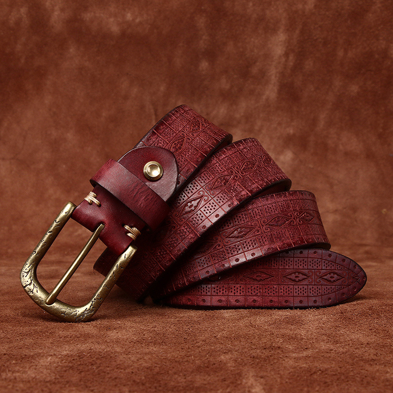 Vintage Brass Buckle Genuine Leather Belt Wide 3.8CM B63-KKICO