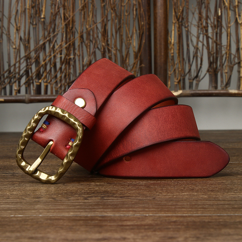 Vintage Brass Buckle Genuine Leather Belt Wide 3.8CM B51