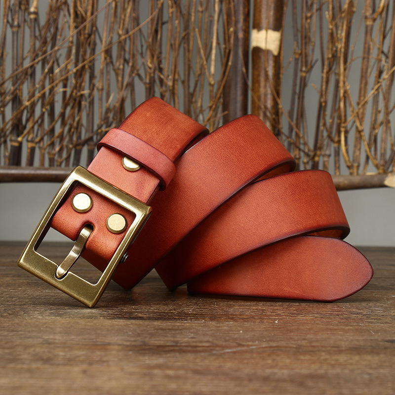Vintage Brass Buckle Genuine Leather Belt Wide 3.8CM B53