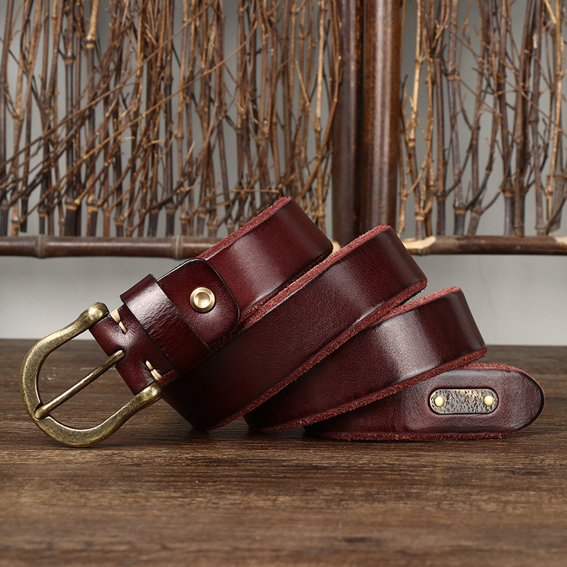Horseshoe Buckle Vintage Genuine Leather Belt Wide 3.8CM B60-KKICO