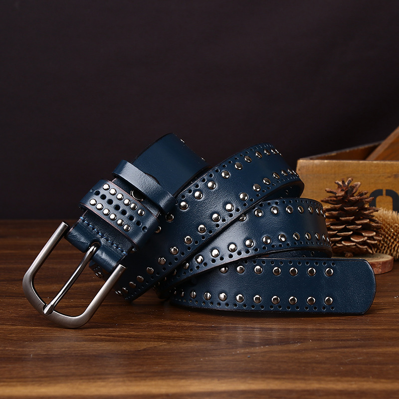 Cowhide Studded Punk Genuine Leather Belt 3.2cm Wide B18