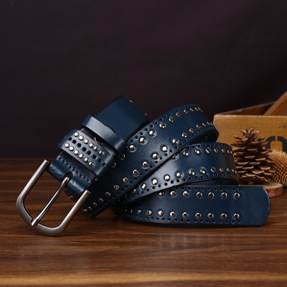Cowhide Studded Punk Genuine Leather Belt 3.2cm Wide B18