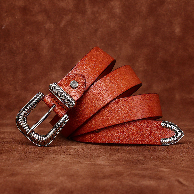 Vintage Lychee-embossed Genuine Leather Belt 2.8cm Wide B27