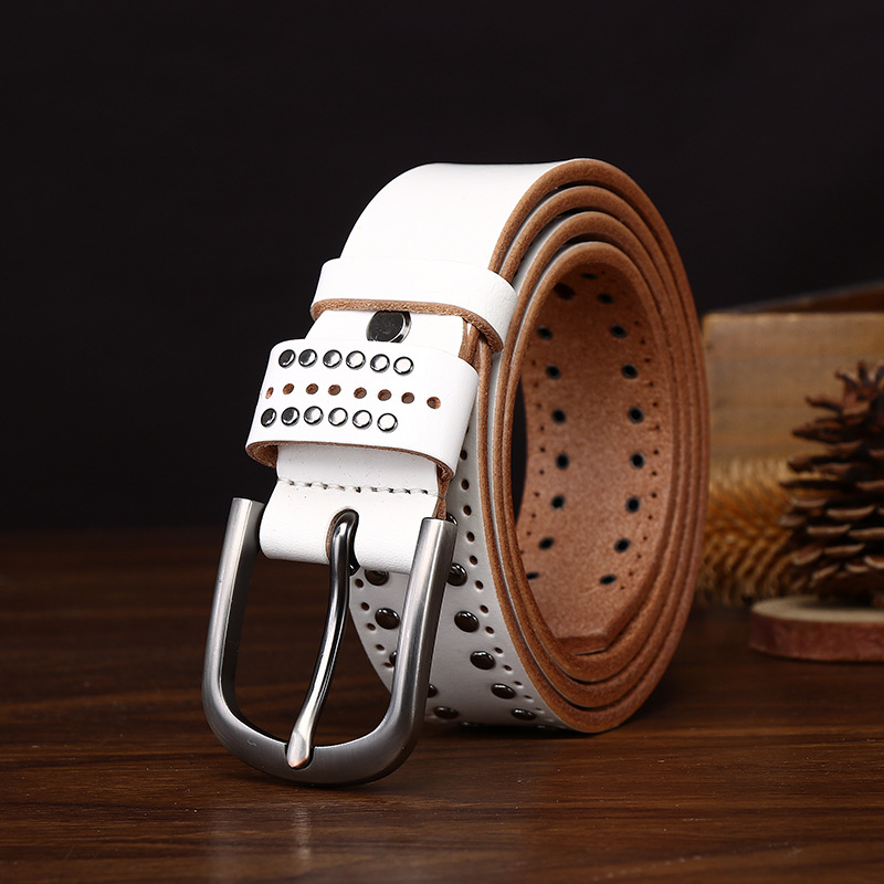Cowhide Studded Punk Genuine Leather Belt 3.2cm Wide B19-KKICO