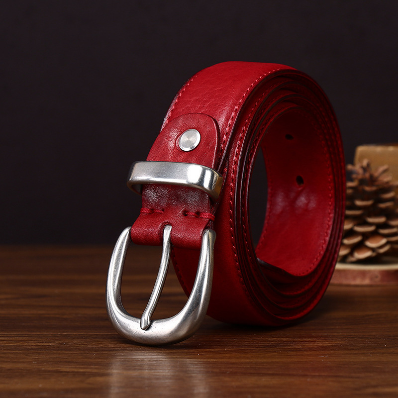 Giovanni Stainless Steel Buckle Leather Belt Wide 3.3CM B33