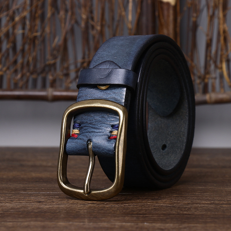 Vintage Brass Buckle Genuine Leather Belt Wide 3.8CM B56-KKICO
