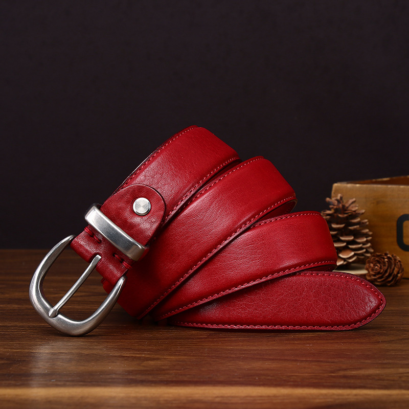 Giovanni Stainless Steel Buckle Leather Belt Wide 3.3CM B33