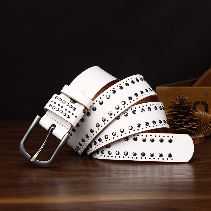 Cowhide Studded Punk Genuine Leather Belt 3.2cm Wide B18