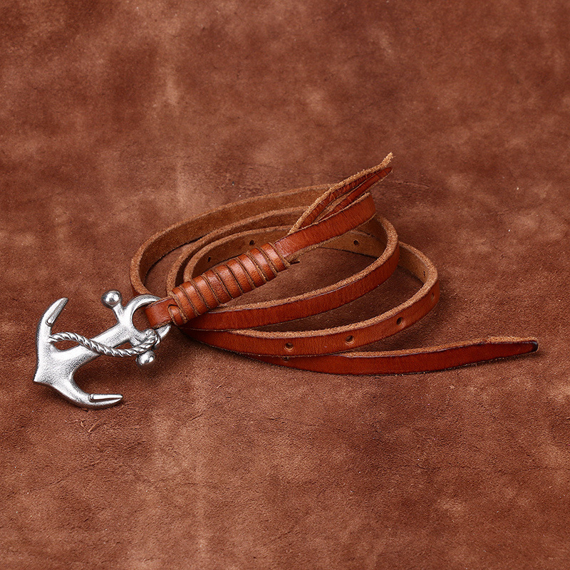 Ins-style Embossed Genuine Leather Belt 0.8cm Wide B28