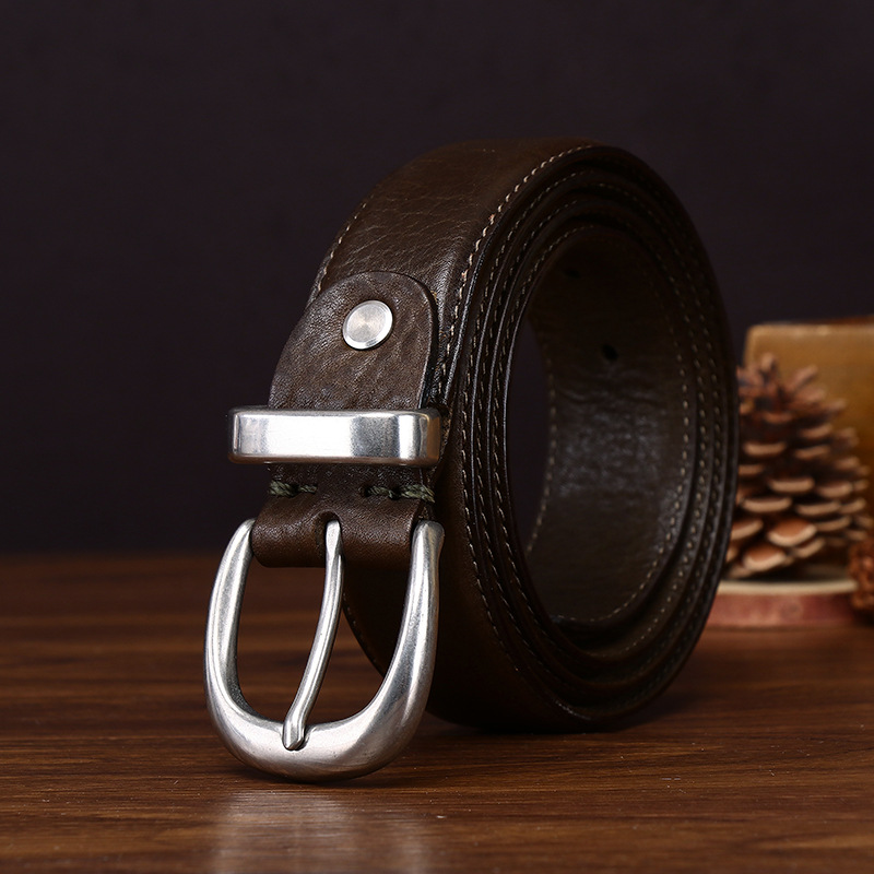 Giovanni Stainless Steel Buckle Leather Belt Wide 3.3CM B33