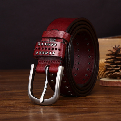 Cowhide Studded Punk Genuine Leather Belt 3.2cm Wide B18