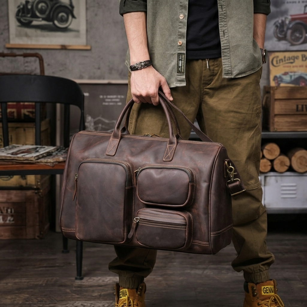 Vintage Leather Travel Duffle Bag VB40