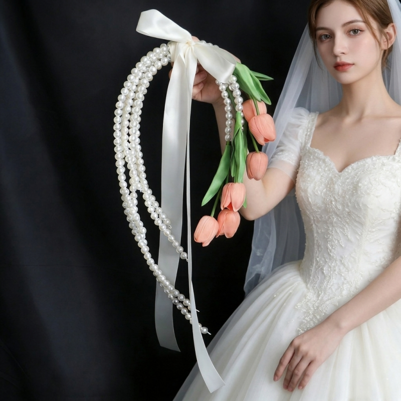 Exquisite Faux Tulip and Pearl Bridal Bouquet
