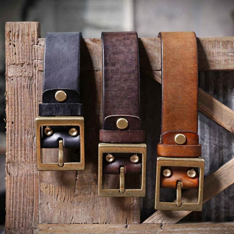 Vincenzo Brass Genuine Leather Belt Wide 3.8CM B77