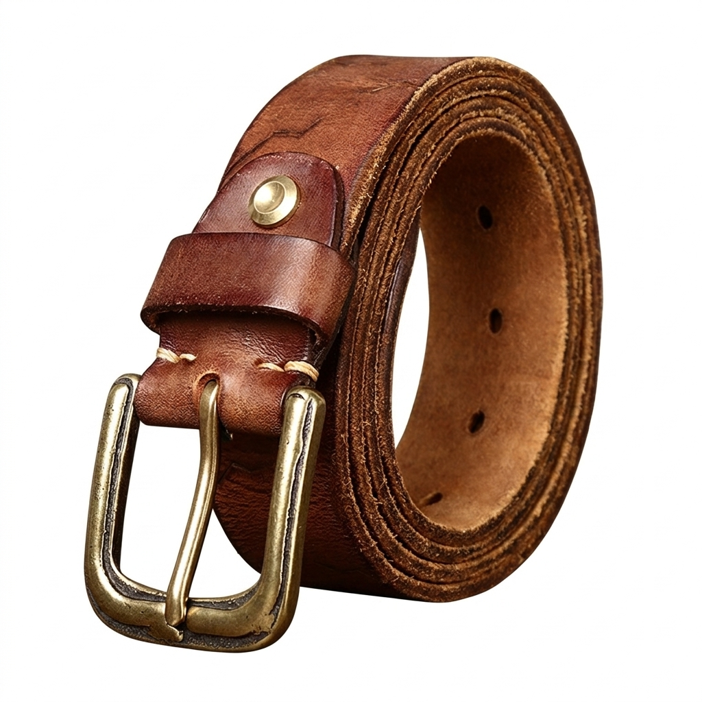 Vintage Engraved Cracked Leather Belt Wide 3.8CM B47-KKICO