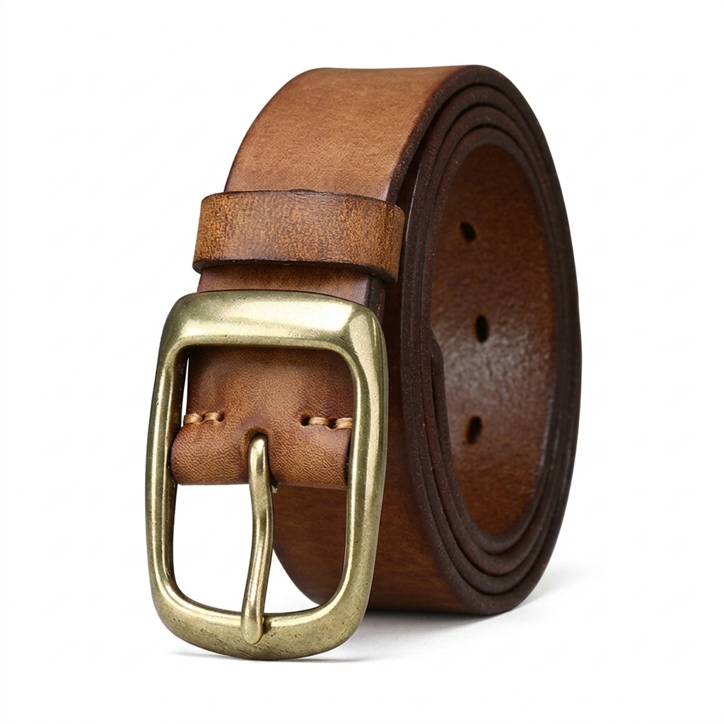 Vintage Brass Buckle Genuine Leather Belt Wide 3.8CM B57-KKICO