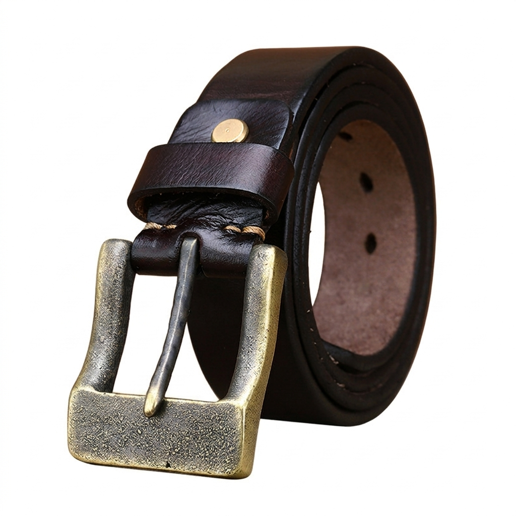 Vintage Brass Buckle Genuine Leather Belt Wide 3.8CM B61-KKICO