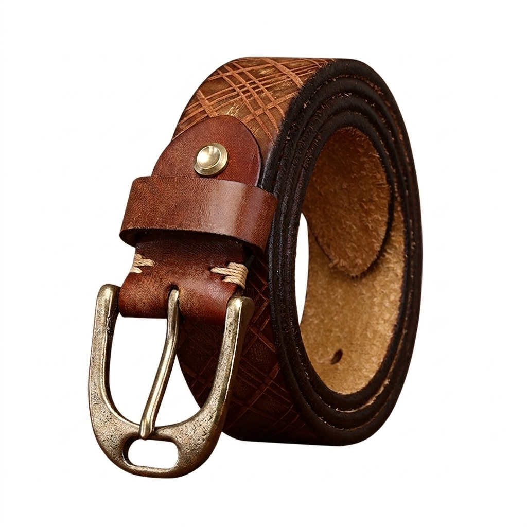 Vintage Brass Buckle Genuine Leather Belt Wide 3.8CM B62-KKICO