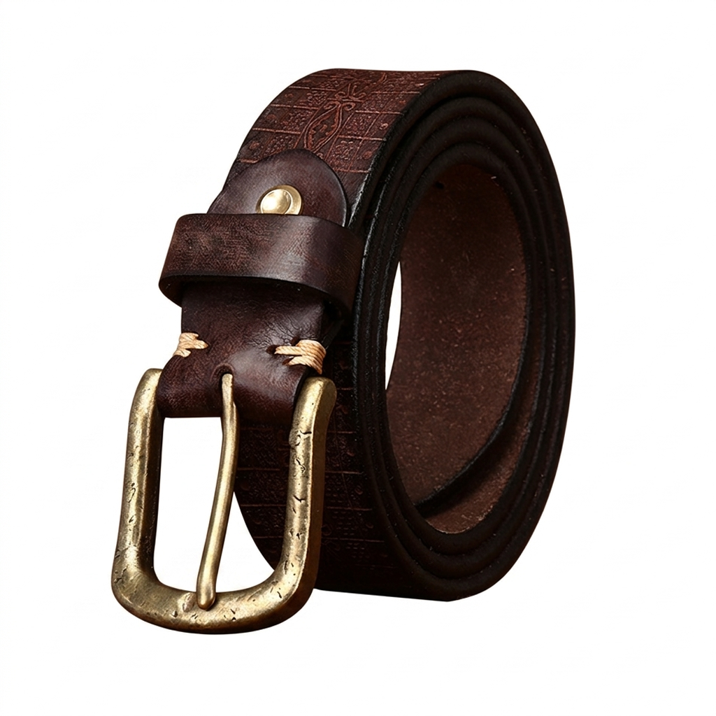 Vintage Brass Buckle Genuine Leather Belt Wide 3.8CM B63-KKICO
