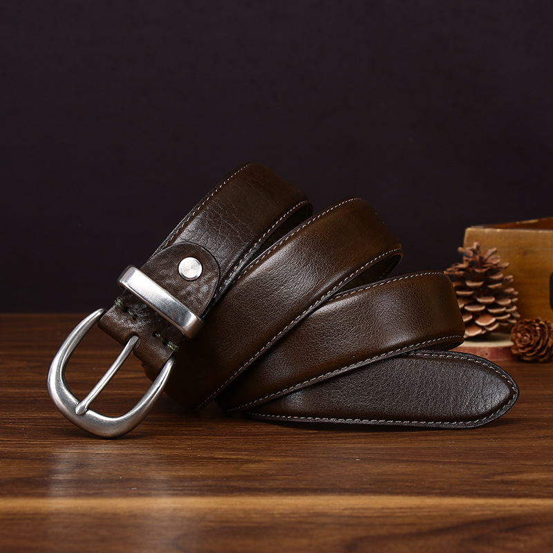 Giovanni Stainless Steel Buckle Leather Belt Wide 3.3CM B33