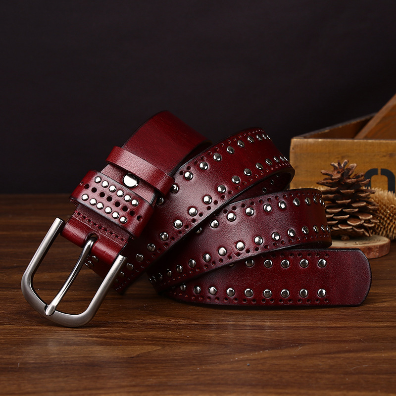 Cowhide Studded Punk Genuine Leather Belt 3.2cm Wide B18
