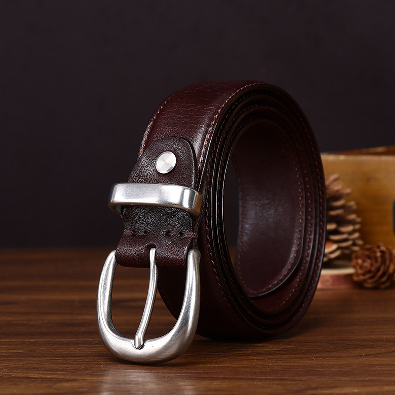 Giovanni Stainless Steel Buckle Leather Belt Wide 3.3CM B33