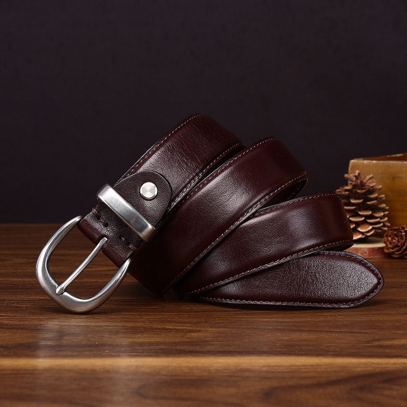 Giovanni Stainless Steel Buckle Leather Belt Wide 3.3CM B33