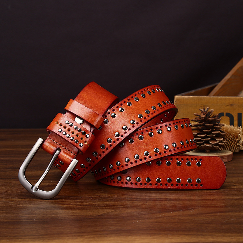 Cowhide Studded Punk Genuine Leather Belt 3.2cm Wide B18