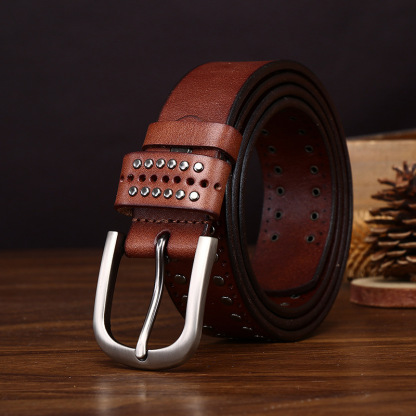 Cowhide Studded Punk Genuine Leather Belt 3.2cm Wide B18