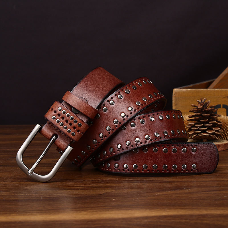 Cowhide Studded Punk Genuine Leather Belt 3.2cm Wide B18
