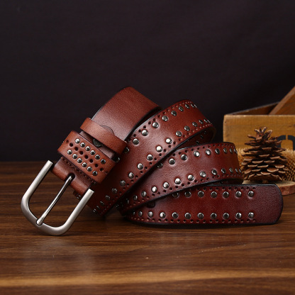Cowhide Studded Punk Genuine Leather Belt 3.2cm Wide B18