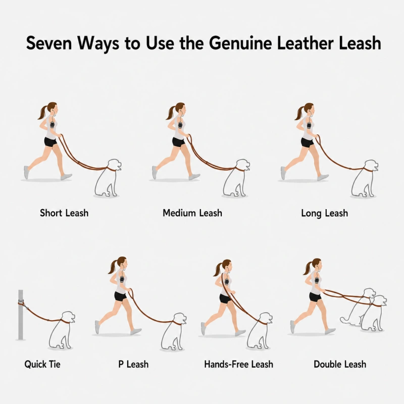 Multi-Function Genuine Leather Dog Leash for Hands-Free Walking