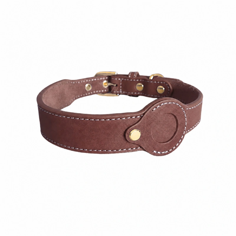 Leather AirTag Dog Collar | Wide Pet Collar with AirTag Holder