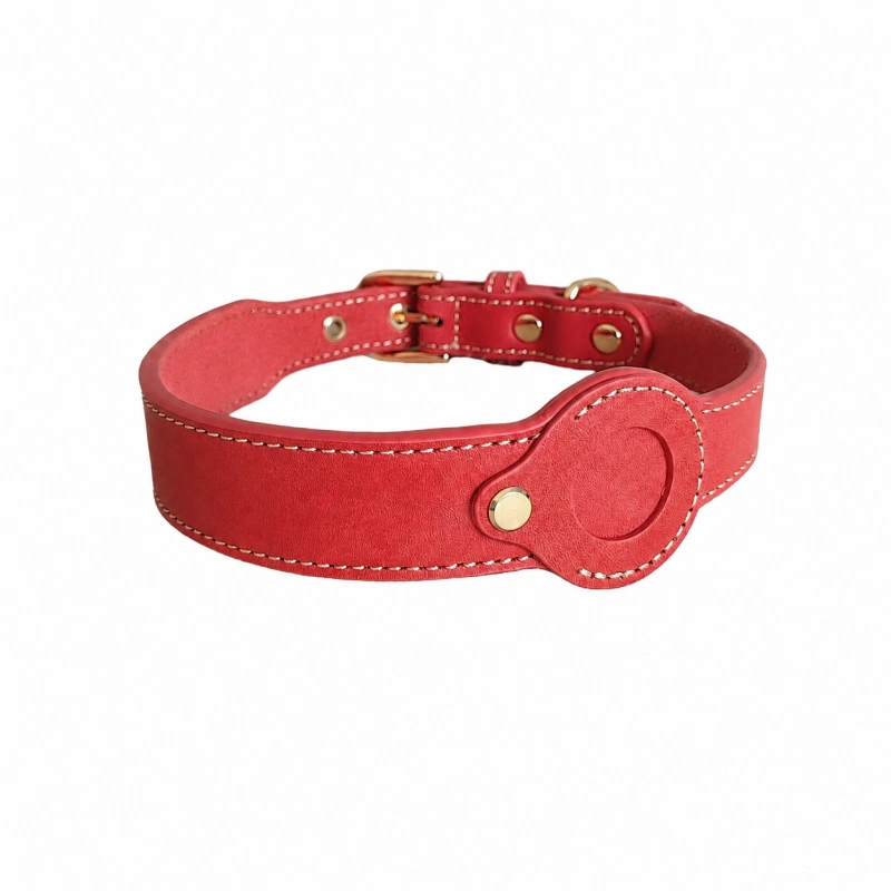 Leather AirTag Dog Collar | Wide Pet Collar with AirTag Holder