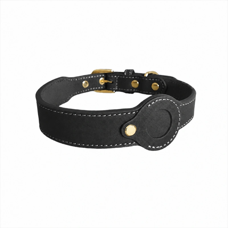 Leather AirTag Dog Collar | Wide Pet Collar with AirTag Holder
