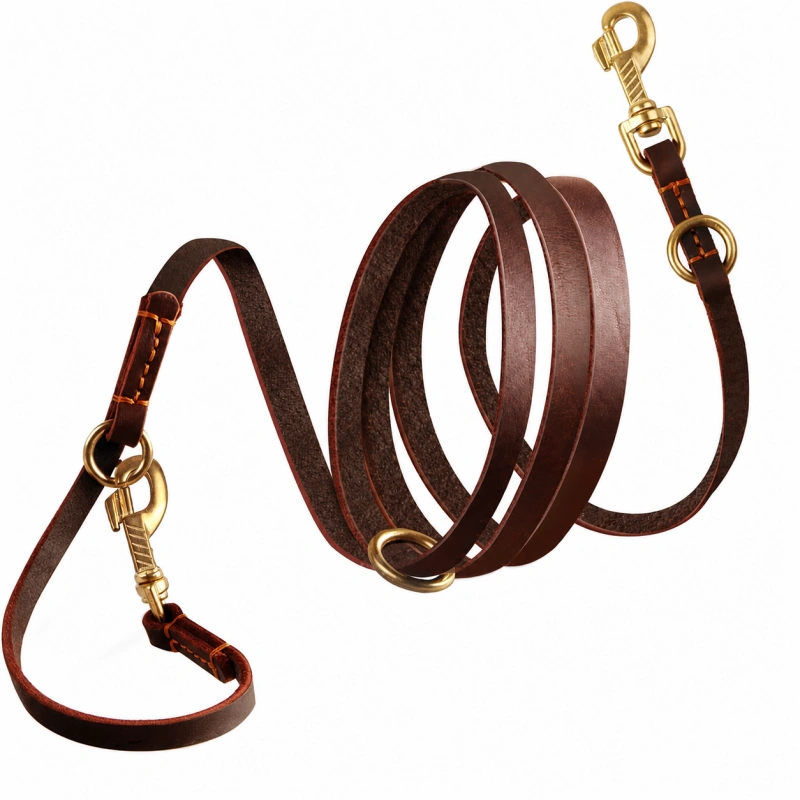 Multi-Function Genuine Leather Dog Leash for Hands-Free Walking