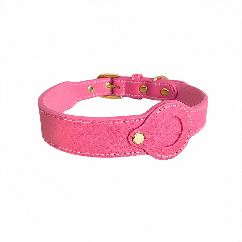 Leather AirTag Dog Collar | Wide Pet Collar with AirTag Holder