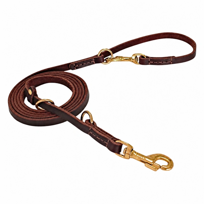 Multi-Function Genuine Leather Dog Leash for Hands-Free Walking
