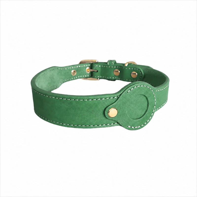 Leather AirTag Dog Collar | Wide Pet Collar with AirTag Holder