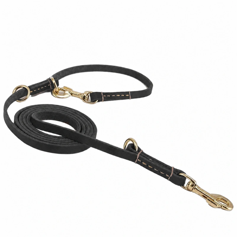 Multi-Function Genuine Leather Dog Leash for Hands-Free Walking