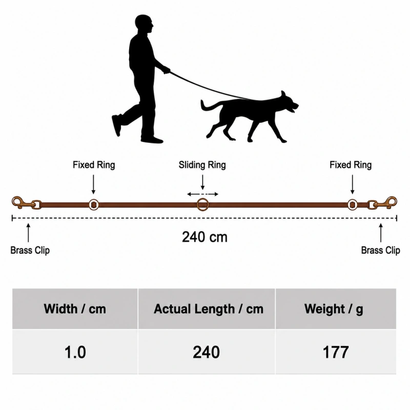 Multi-Function Genuine Leather Dog Leash for Hands-Free Walking