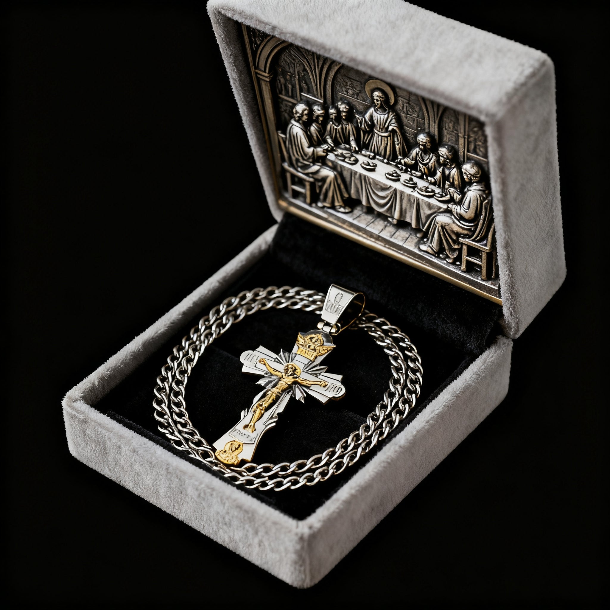 Gold-Plated Copper Crucifix Pendant with Jesus Christ and Religious Figures-KKICO