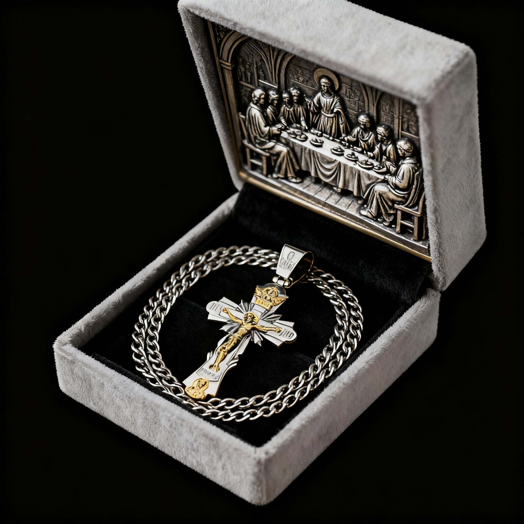 Gold-Plated Copper Crucifix Pendant with Jesus Christ and Religious Figures