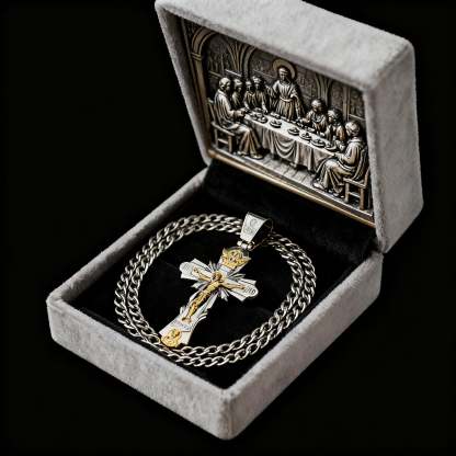 Gold-Plated Copper Crucifix Pendant with Jesus Christ and Religious Figures