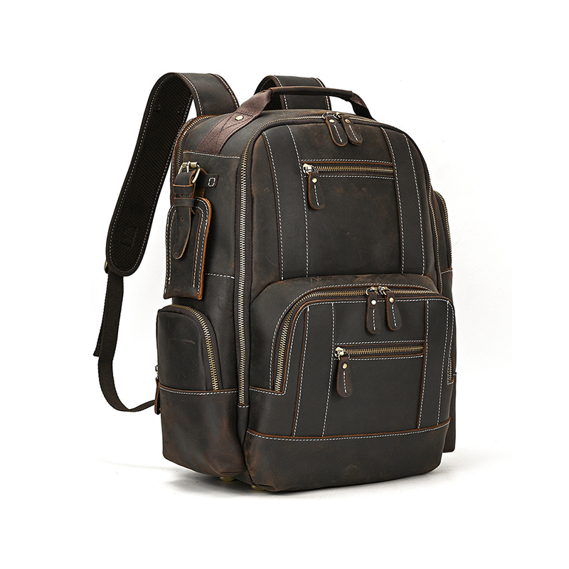 Vintage Cowhide Leather Laptop Backpack | 15.6-Inch Travel Bag