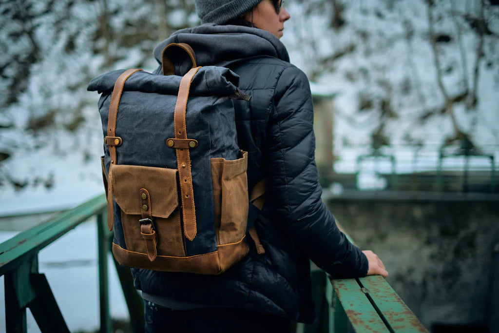 black roll top backpack