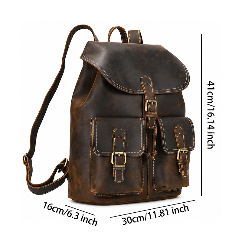 Vintage Leather Rucksack Backpack | 41cm Flap-Top Bag